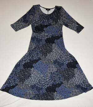LBisse Blue Black Patterned Three-Quarter Sleeve Knit Midi Dress XL